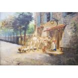 After Meissonier, oil on canvas, Figures outside an inn, 23 x 32cmCONDITION: Has the look of an