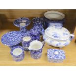 A group of Burleigh ware callico jugs and jars, soup tureen, ladle, butter dish and jardiniere