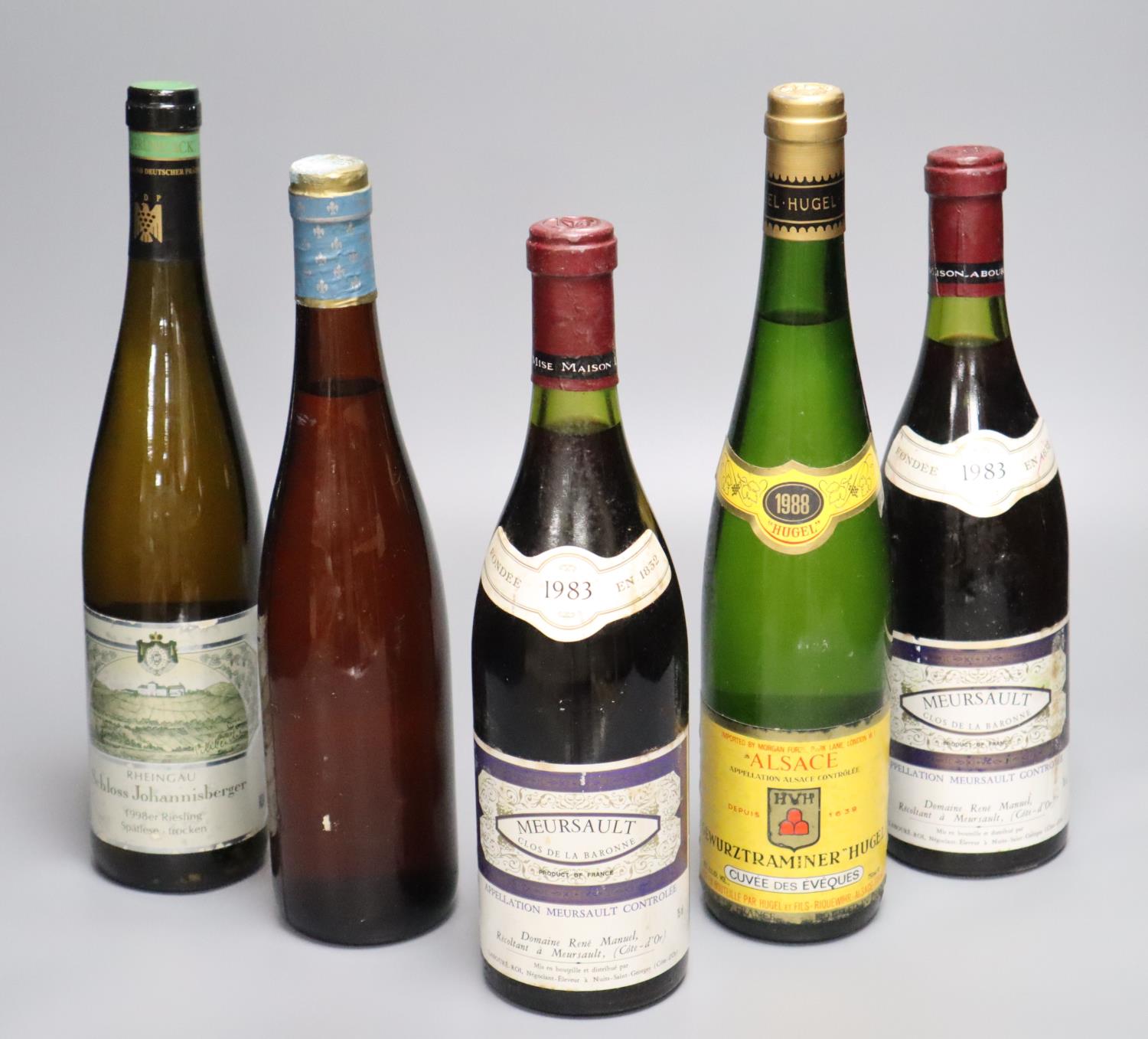 Two bottles of Meursault Clos de la Baronne, 1983, one Schloss Johannisberger Riesling, 1988, one