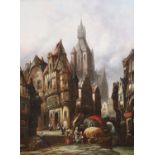 Henry Schafer (1833-1916), oil on canvas, Street scene, Malines, Belgium, signed, 40 x 30cm