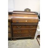 An Edwardian inlaid mahogany cylinder front bureau, width 92cm, depth 52cm, height 108cm