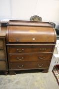 An Edwardian inlaid mahogany cylinder front bureau, width 92cm, depth 52cm, height 108cm