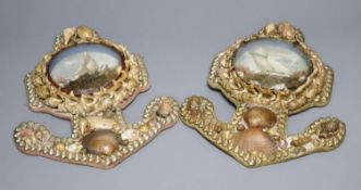 A pair of 19th century sailors Valentine shellwork 'anchor' diorama, overall length 27cm