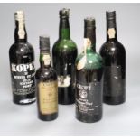 Five assorted bottles of port, including Kopke, 1978, Croft Quinta Da Roeda, 1978, a half bottle