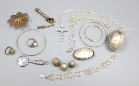 Mixed items including silver rattle, thimbles ,bangles etc.