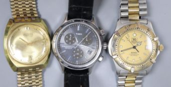 Three assorted gentleman's wrist watches including Timex and Borel.