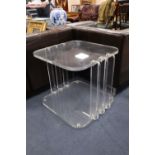 A pair of 1970s lucite lamp tables, width 68cm, depth 61cm, height 56cm