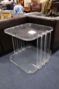 A pair of 1970s lucite lamp tables, width 68cm, depth 61cm, height 56cm