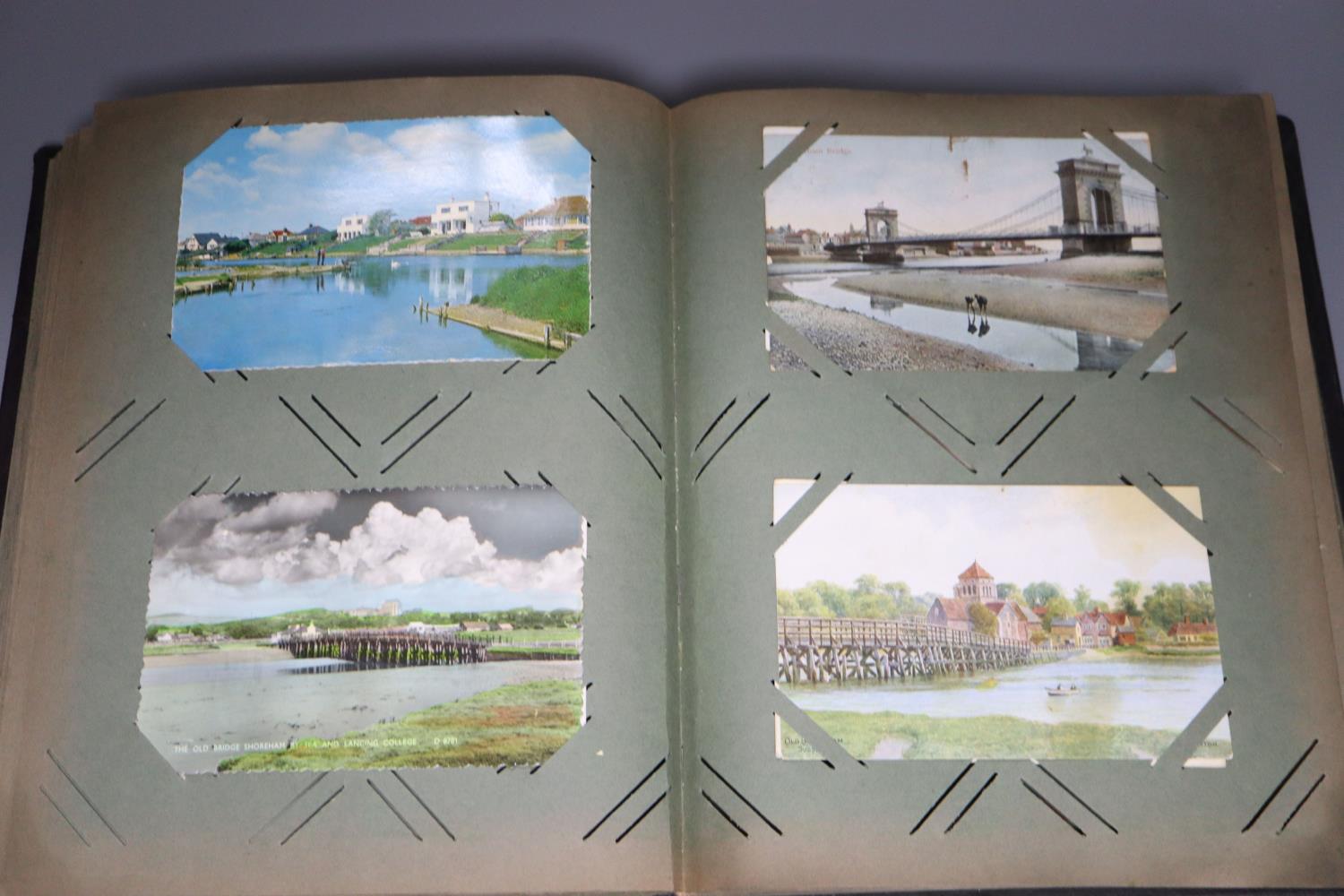 A Victorian leather bound postcard album, containing approximately 285 postcards, topographical - Image 2 of 2