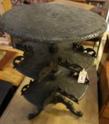 A Victorian circular dumb waiter with shaped galleried undertier on tripod base, diameter 58cm
