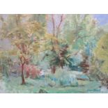 Jean Clark (1902-), oil on canvas, Figure amongst trees, signed, 50 x 60cm, unframed signed 20 x