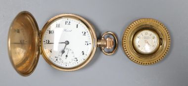 A gold plated Record hunter pocket watch and a Thussy swivelling pendant watch(a.f.).