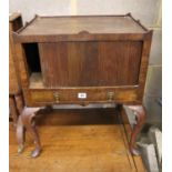 A George III style herringbone walnut bedside cupboard, width 54cm, depth 42cm, height 64cm