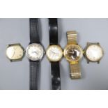 Five assorted gentleman's wrist watches including Certina and Shield.