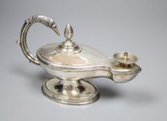 A late Victorian silver 'Aladdin's Lamp' cigar table lighter, A & J Zimmerman, Birmingham, 1899,