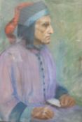 Early 20th century English School, pastel, Study of a 16th century gentleman, indistinctly