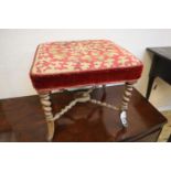 A Victorian walnut square topped tapestry upholstered stool, length 44cm, depth 42cm, height 38cm
