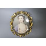 An early Victorian gold framed miniature portrait of a lady, 4.5 x 3.5cm.