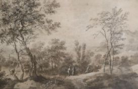 Antoine Visentini (1688-1782), monochrome watercolour, Figures in an Italian landscape, John Manning