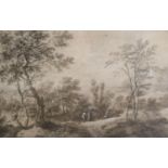 Antoine Visentini (1688-1782), monochrome watercolour, Figures in an Italian landscape, John Manning