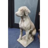 A pair of reconstituted stone garden ornaments of seated hounds, height 70cm