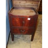 A George III mahogany tray topped bedside cupboard, width 50cm, depth 46cm, height 69cm