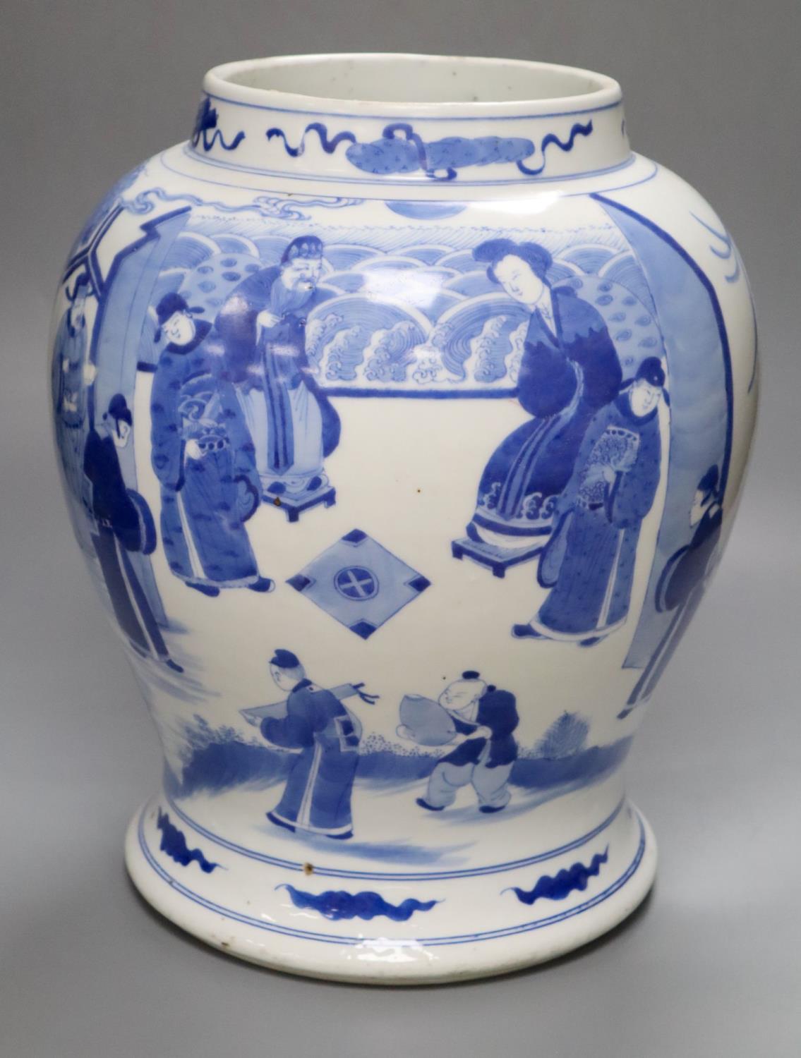 A Chinese blue and white baluster vase, height 33cmCONDITION: One oval chip to glaze,