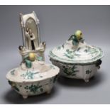 Two 19th century French faience tureens and covers and a Staffordshire pottery group, height