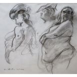 Minerva Durham, charcoal on paper, Nude studies 'Aviva', signed and dated 2006, 42 x 45cm