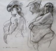 Minerva Durham, charcoal on paper, Nude studies 'Aviva', signed and dated 2006, 42 x 45cm