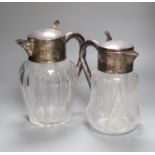 Two silver plated and glass lemonade jugs, 27cm and 24cm