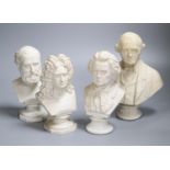 Four 19th century Parian and plaster busts of composers