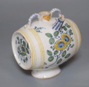 A 19th century French faience polychrome barrel shaped costrel, width 13cm