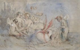 William Frost (1810-1879), ink and watercolour, The Toilet of Venus, Ruskin Gallery label verso,