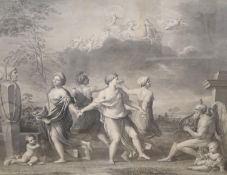 Morghen after Poussin, engraving, 'Ludimus Interea Celeria Los Ludimur Hora', 51 x 60cm, maple