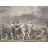 Morghen after Poussin, engraving, 'Ludimus Interea Celeria Los Ludimur Hora', 51 x 60cm, maple