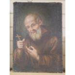 19th century Continental School, oil on canvas, Study of a saint holding a cross, 49 x 35cm,