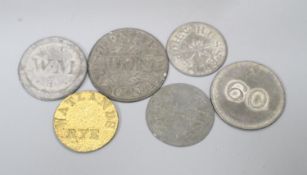 A large collection of 19th century Sussex and Kent hop tokens, in lead? alloy including Thomas Brown