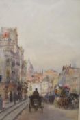 Rose Barton, watercolour, Street scene with horse drawn carriages, signed, 24 x 16cm.CONDITION: