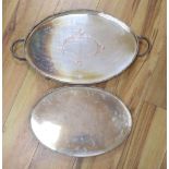An oval two handled plated tray on lion paw feet, and another tray, largest 57cm