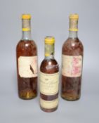 Two bottles of chateau D'Yquem sauternes 1967-1965, and a 375ml bottle