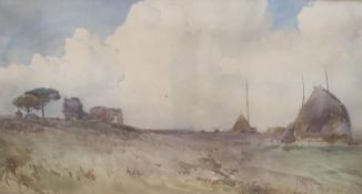 Onorato Carlandi (1848-1939), watercolour, Haystacks near Rome, signed and inscribed Roma, 36 x