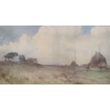 Onorato Carlandi (1848-1939), watercolour, Haystacks near Rome, signed and inscribed Roma, 36 x