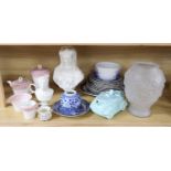 A quantity of mixed ceramics and glass including two Victorian parian portrait busts, Shelly part