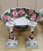 A Wemyss pottery Cabbage rose decorated toilet bowl, diameter 39cm, and a pair of Weymss style