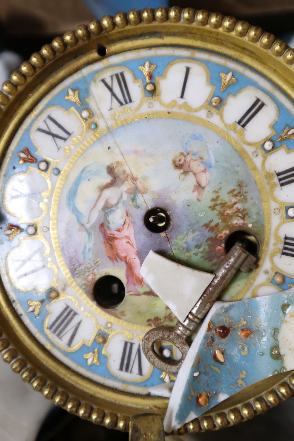 A French porcelain and ormolu clock (for restoration) - Image 2 of 2