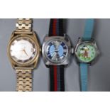 Three assorted wrist watches including Felca, Timex and lady's 'Mickey Mouse'.