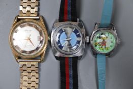 Three assorted wrist watches including Felca, Timex and lady's 'Mickey Mouse'.