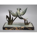 Limousin. An Art Deco bronze kingfisher, on marble plinth, width 30cm
