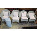 Two pairs of Lloyd Loom chairs and a linen box